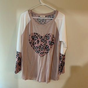 Oddy Cheetah Heart Stripe Long sleeve 1x